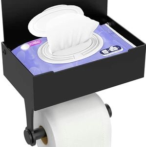 59). Toilet Paper Holder with Shelf - Flushable Wipes Dispenser & St